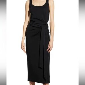 Vince 100% Pima Cotton Sleeveless Midi Wrap Dress in Black